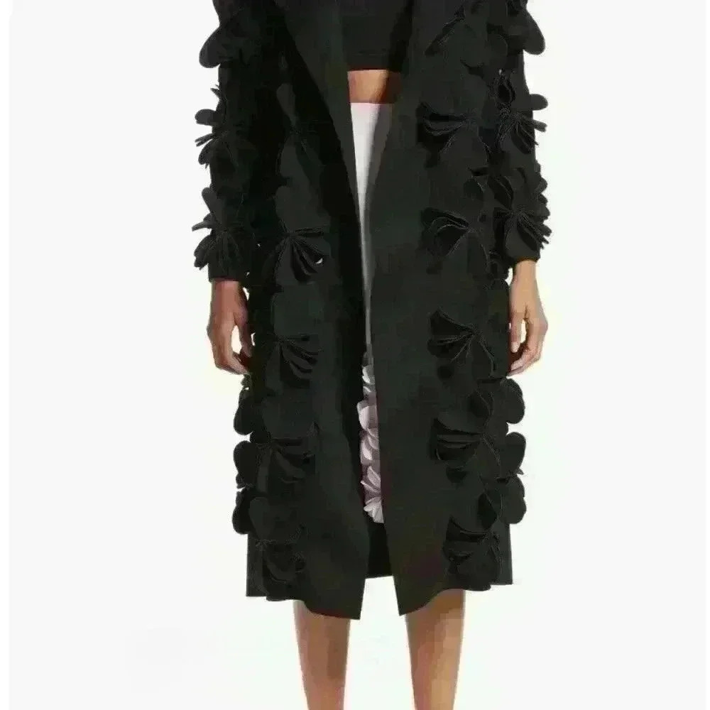 Paskal Floral Appliqué Belted Hooded Coat, Size L/XL